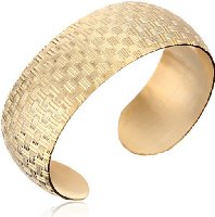 14k Gold Filled Wide Polished and Embossed Weave Cuff Bracelet