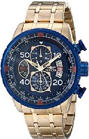 Invicta Aviator Men's Quartz Watch with Blue Dial  Chronograph display on Gold Stainless Steel Plated Bracelet 19173
