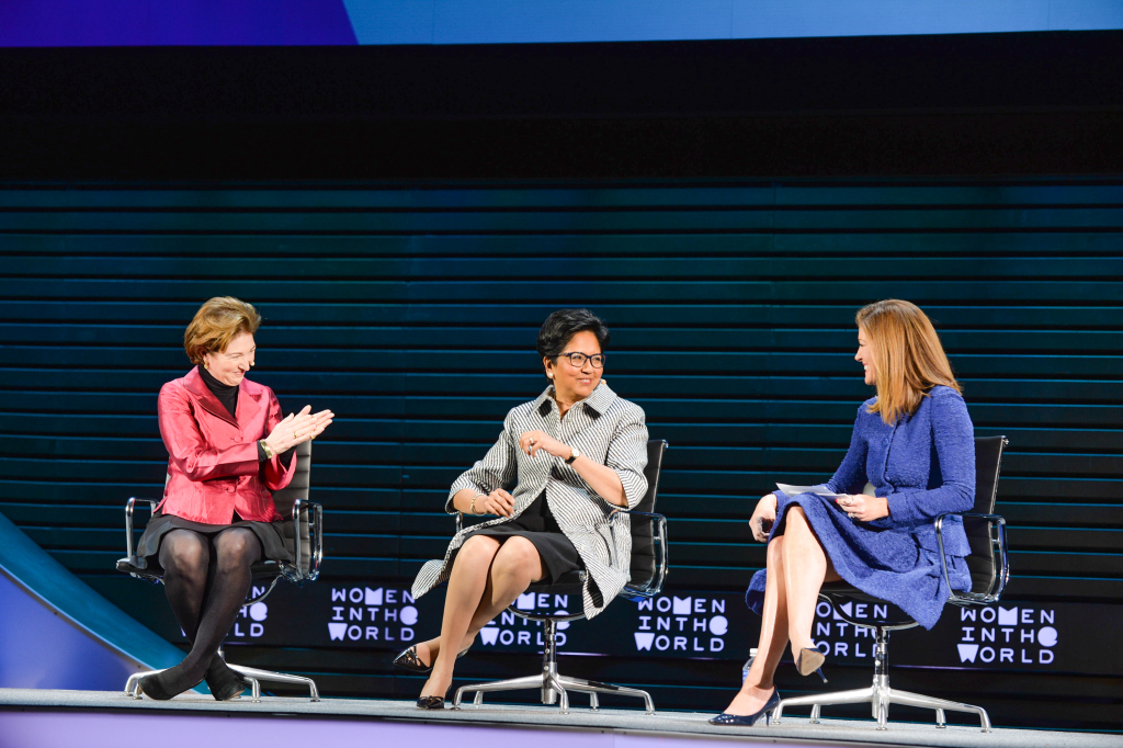 Anne-Marie Slaughter, President and CEO, New America, Indra Nooyi, Chairman and CEO, PepsiCo, and Norah O’Donnell, Co-Anchor, CBS This Morning. (Marc Bryan-Brown/Women in the World)