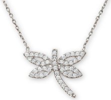 Citerna Sterling Silver Cubic Zirconia Dragonfly Pendant and 42cm Chain