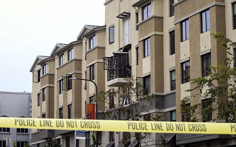 Damage is seen at the scene of a 4th-story apartment building balcony collapse in Berkeley, California.