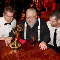 George R.R. Martin, David Benioff, and D.B. Weiss at The 67th Primetime Emmy Awards (2015)