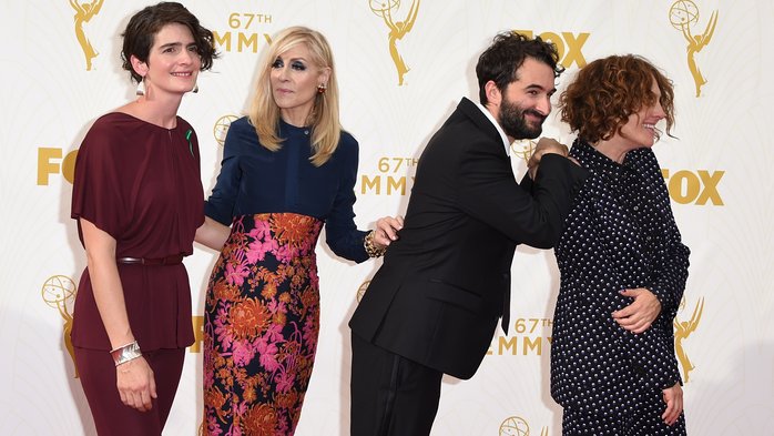 Gaby Hoffmann, Jay Duplass, Judith Light, and Jill Soloway at The 67th Primetime Emmy Awards (2015)