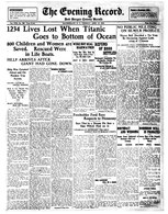 "Titanic Sinks" Record Front Page Reprint