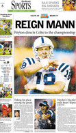 "Reign Mann" 2007 Super Bowl Victory Sports Front Page Reprint
