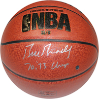 Bill Bradley Signed I/O NBA Brown Basketball w/ 70-73 Champs Insc
