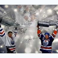 Wayne Gretzky & Mark Messier Dual Signed Stanley Cup 16x24 Photo w/ "4X Stanley Cup Champs" Insc. () (UDA LE/99)