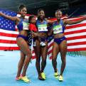 Kristi Castlin, Nia Ali and Brianna Rollins (from left) after a U.S. sweep in the 100 hurdles.