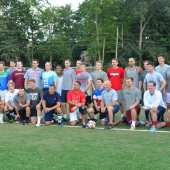 The Glen Ridge Soccer Alumni Game took place last Thursday at George Washington Field. Fellow soccer players gather after the game.