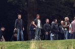 Mark Wahlberg (second left) and director Michael Bay (right) during filming for the new film Transformers: The Last Knight filming, at Alnwick Castle in Northumberland