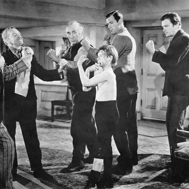 Roddy McDowall, Donald Crisp, Barry Fitzgerald, Patric Knowles, John Loder, and Rhys Williams in How Green Was My Valley (1941)