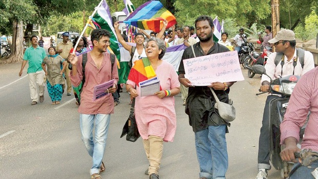 Gopi Shankar (left) with Anjali Gopalan at the Genderqueer Pride Parade in Madurai in 2012
