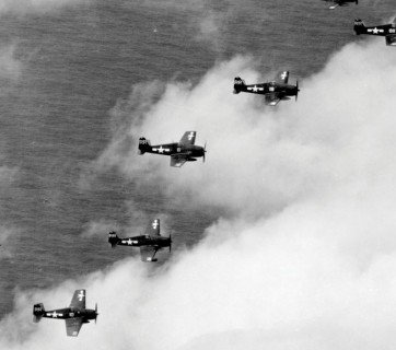 Hellcat pilots of VF-88 in action over the Pacific late in the war.