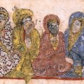 Women listening from the gallery, in cloak-wraps. Maqāmāt al-Ḥarīrī. MS. Arabe 5847, Folio 58v. Bibliotheque Nationale, Paris (ht Lisa Alexandrin).