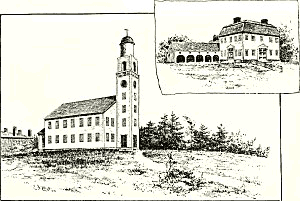 [First Congregational Meeting-House and Parsonage in 1788.]