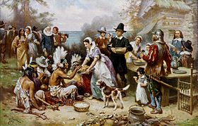 Le premier Thanksgiving, peinture de Jean Leon Gerome Ferris (1863-1930)