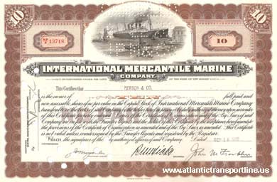 International Mercantile Marine Company share certificate of 1915 