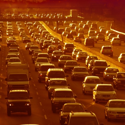 Los Angeles traffic jam at sunset