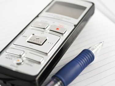 Digital voice recorder, pen and paper
