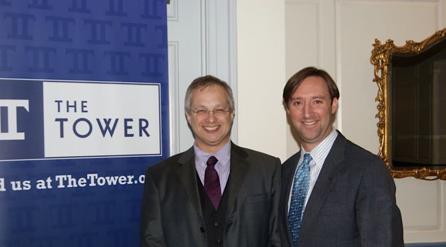 New Approach: The head of The Israel Project, Josh Block, right, and David Hazony appear at a launch of the group?s new publication, The Tower.