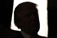 Copyright 2017 The Associated Press. All rights reserved. This material may not be published, broadcast, rewritten or redistributed without permission.
Mandatory Credit: Photo by Alex Brandon/AP/REX/Shutterstock (7946449e)
President Donald Trump is silhouetted against a television light as he speaks during a reception for inaugural law enforcement officers and first responders in the Blue Room of the White House, in Washington
Trump, Washington, USA - 22 Jan 2017