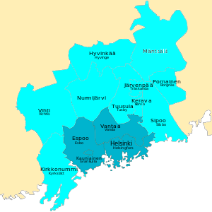 Greater Helsinki (light blue) and the Capital Region (dark blue)