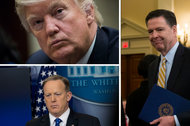 Clockwise from top left: President Trump, F.B.I. director James B. Comey, and White House Press Secretary Sean Spicer.