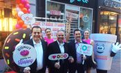 Dunkin’ Donuts opens first location in the Netherlands - Photo from left to right: Nabil Besali (Netherlands franchise partner) Bill Mitchell (President Dunkin' Brands International) and Roberto Fava (Netherlands franchise partner).