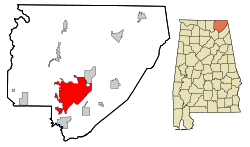 Location in Jackson County and the state of Alabama