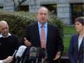B.C. Green party Leader Andrew Weaver is joined by elected MLAs Adam Olsen and Sonia Furstenau to speak to media about the negotiating team 
 at the B.C. Legislature grounds in Victoria on Wednesday, May 17, 2017.