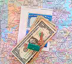 Map, cash, key, and copies of important documents