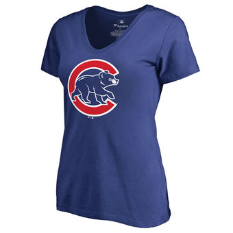 Women's Chicago Cubs Royal Primary Logo V-Neck T-Shirt