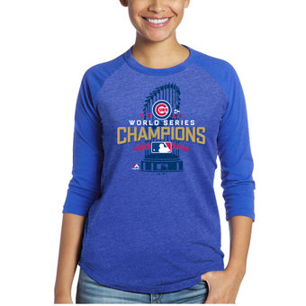 Women's Chicago Cubs Majestic Threads Royal 2016 World Series Champions Locker Room 3/4-Sleeve Raglan T-Shirt