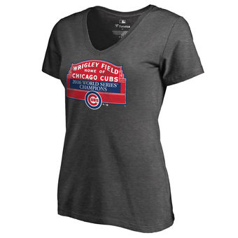 Women's Chicago Cubs Heathered Gray 2016 World Series Champions Sign Win V-Neck T-Shirt
