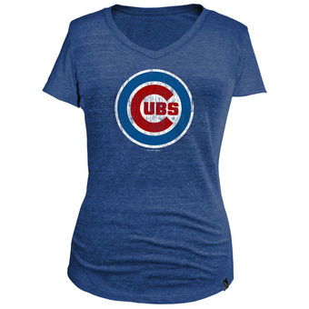 Women's Chicago Cubs 5th & Ocean by New Era Royal Tri-Blend Basic Logo V-Neck T-Shirt