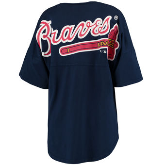 Women's Atlanta Braves Navy Oversized Spirit Jersey V-Neck T-Shirt