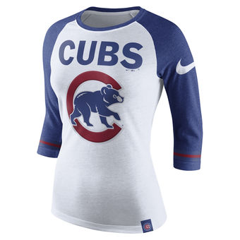 Women's Chicago Cubs Nike White Tri-Blend 3/4-Sleeve Raglan T-Shirt