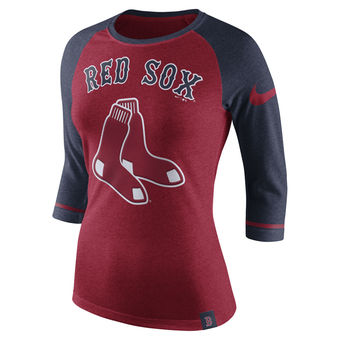 Women's Boston Red Sox Nike Heathered Red Tri-Blend 3/4-Sleeve Raglan T-Shirt