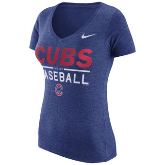 Women's Chicago Cubs Nike Heathered Royal Practice 1.7 Tri-Blend V-Neck T-Shirt