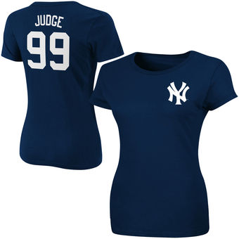 Women's New York Yankees Aaron Judge Majestic Navy Official Name & Number T-Shirt