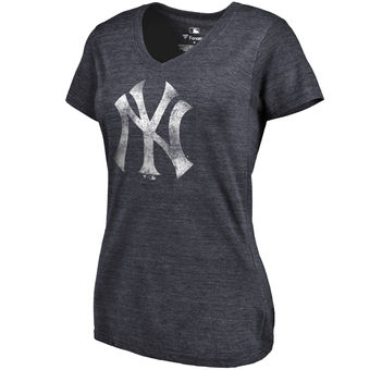 Women's New York Yankees Fanatics Branded Heathered Navy Primary Distressed Team Tri-Blend V-Neck T-Shirt
