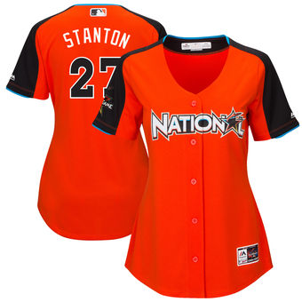 Women's National League Giancarlo Stanton Majestic Orange 2017 MLB All-Star Game Home Run Derby Jersey