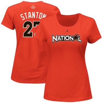 Women's National League Giancarlo Stanton Majestic Orange 2017 MLB All-Star Game Name & Number T-Shirt