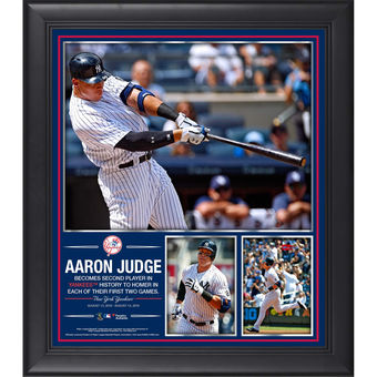 New York Yankees Aaron Judge Fanatics Authentic Framed 15" x 17" Second Yankee to Hit Home Runs in First Two Games Collage