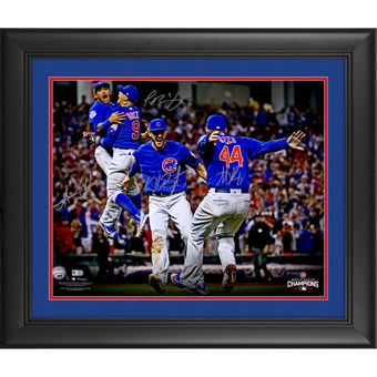 Autographed Chicago Cubs Javier Baez, Kris Bryant, Anthony Rizzo, Addison Russell Fanatics Authentic Framed 16'' x 20'' 2016 MLB World Series Champions World Series Celebration Photograph- Limited Edition of 500