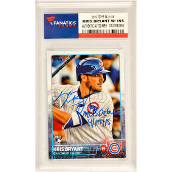 Autographed Chicago Cubs Kris Bryant Fanatics Authentic 2015 Topps Rookie #616 Card with MLB Debut 4/17/15 Inscription