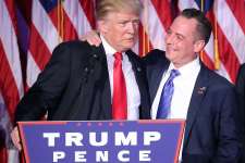 FILE - NOVEMBER 13: President-elect Donald Trump has chosen Reince Priebus to be his White House chief of staff. NEW YORK, NY - NOVEMBER 09:  Republican president-elect Donald Trump and Reince Priebus, chairman of the Republican National Committee, embrace during his election night event at the New York Hilton Midtown in the early morning hours of November 9, 2016 in New York City. Donald Trump defeated Democratic presidential nominee Hillary Clinton to become the 45th president of the United States.  (Photo by Mark Wilson/Getty Images)