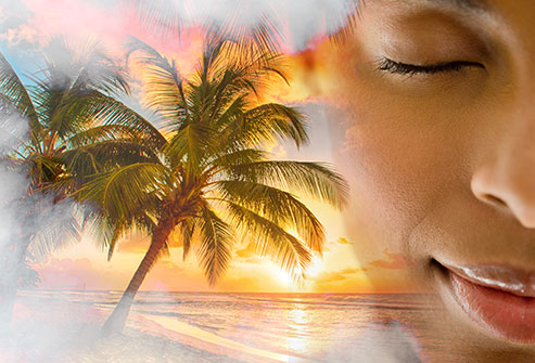 woman imagining the beach
