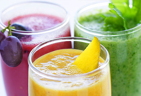 selection of fresh fruit and vegetables smoothies