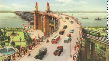 &quot;The Yangtze River bridge at Nanjing&quot;, (1972)
The poster, designed by Zhang Yuqing, shows off the bridge in all its glory. Both local and foreign visitors are portrayed.